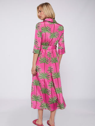 Vilagallo Pink and Green Palm Print Dress Natalia - MMJs Fashion
