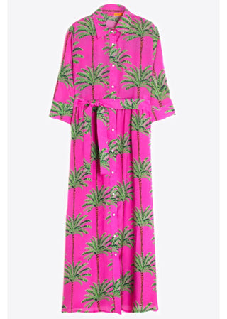 Vilagallo Pink and Green Palm Print Dress Natalia - MMJs Fashion