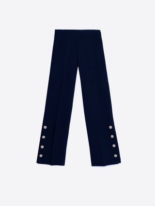 Vilagallo Wide Leg Trousers Navy Blue with Buttons - MMJs Fashion