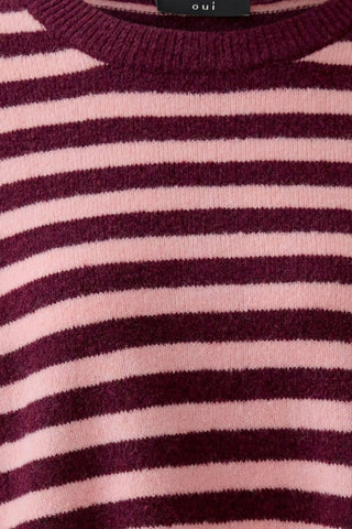 Oui Striped Jumper Dark Red Pink