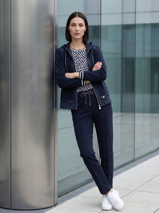 Olsen Drawstring Straight Leg Trousers Navy Blue Lisa