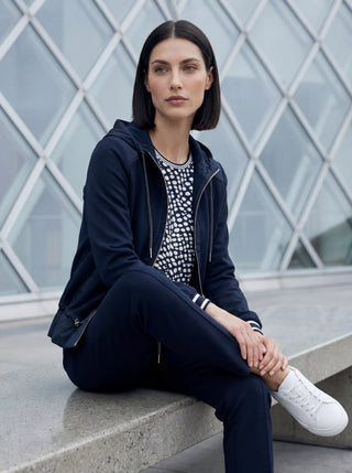 Olsen Jersey Zipped Hooded Jacket Navy Blue
