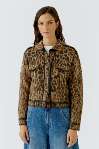 Oui Leopard Print Cardigan Brown Grey