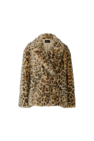 Oui Leopard Print Faux Fur Jacket Grey Beige