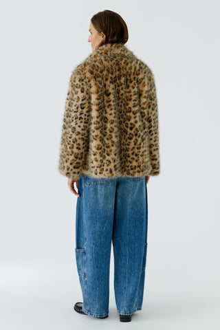 Oui Leopard Print Faux Fur Jacket Grey Beige