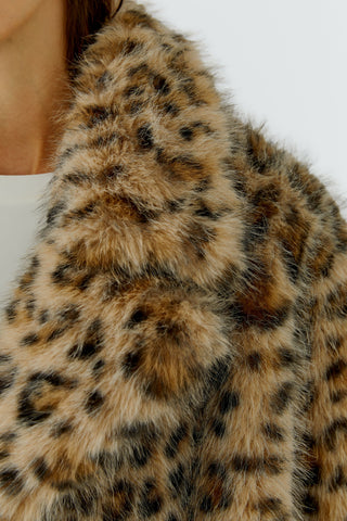 Oui Leopard Print Faux Fur Jacket Grey Beige