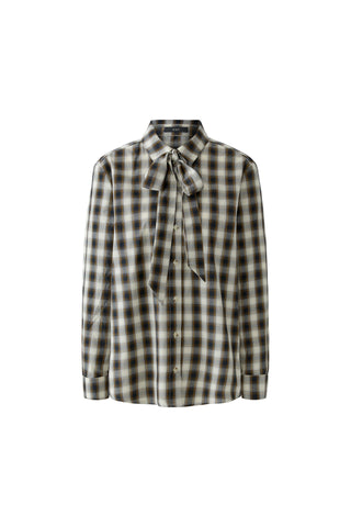 Oui Pussy Bow Checked Blouse Ivory Black
