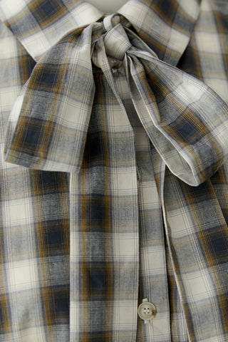 Oui Pussy Bow Checked Blouse Ivory Black