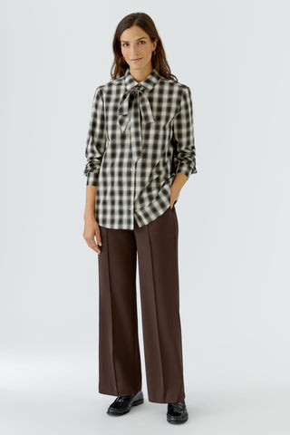 Oui Pussy Bow Checked Blouse Ivory Black