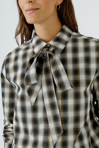 Oui Pussy Bow Checked Blouse Ivory Black