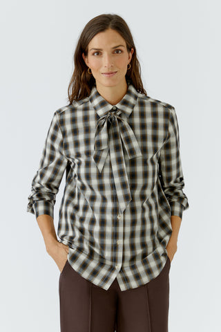 Oui Pussy Bow Checked Blouse Ivory Black