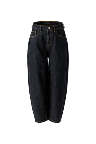 Oui Cropped Barrel Leg Jeans Dark Grey