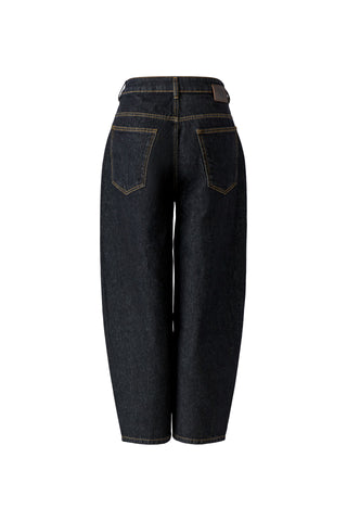 Oui Cropped Barrel Leg Jeans Dark Grey