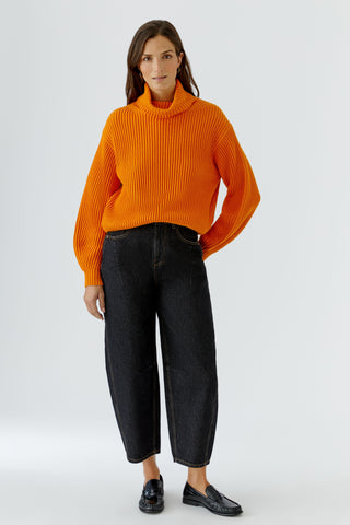Oui Cropped Barrel Leg Jeans Dark Grey