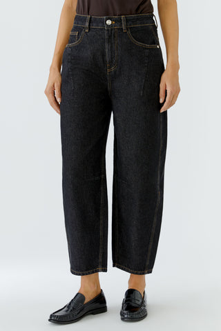 Oui Cropped Barrel Leg Jeans Dark Grey