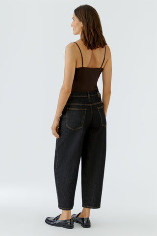 Oui Cropped Barrel Leg Jeans Dark Grey
