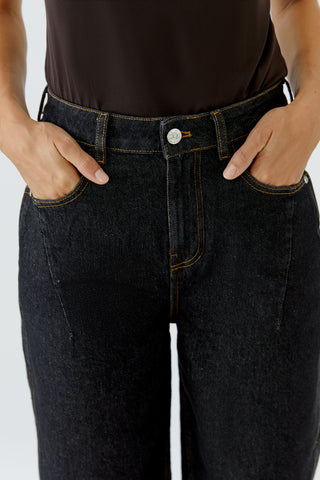 Oui Cropped Barrel Leg Jeans Dark Grey