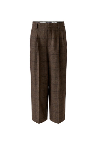 Oui Check Pleat Front Trousers Brown