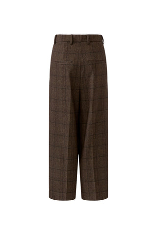 Oui Check Pleat Front Trousers Brown