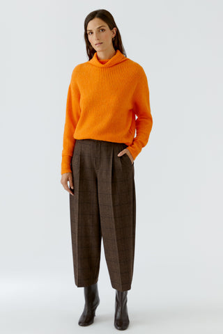 Oui Check Pleat Front Trousers Brown