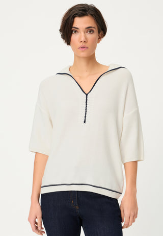 Olsen Nautical Collar Short Sleeve Jumper Ivory Cora