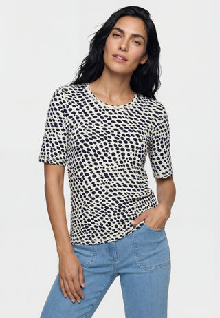 Olsen Short Sleeve Spotted Top Ivory Blue Edda