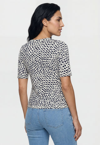 Olsen Short Sleeve Spotted Top Ivory Blue Edda