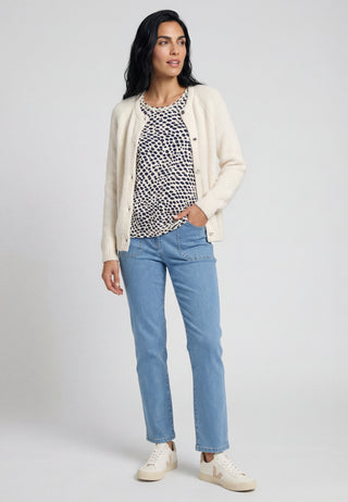Olsen Short Sleeve Spotted Top Ivory Blue Edda