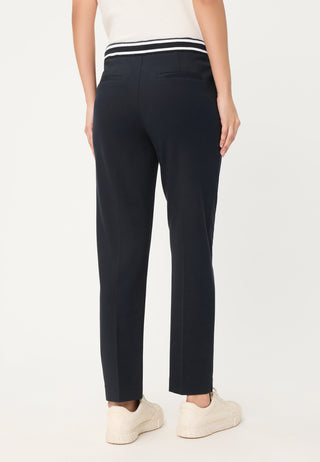 Olsen Drawstring Straight Leg Trousers Navy Blue Lisa