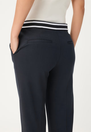 Olsen Drawstring Straight Leg Trousers Navy Blue Lisa