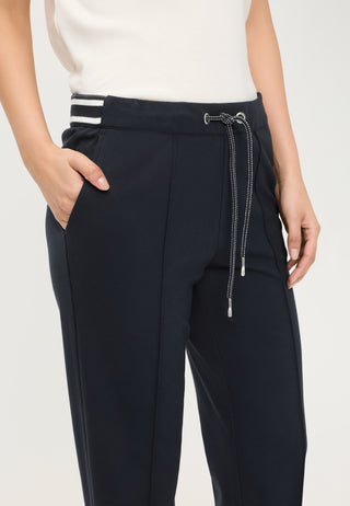 Olsen Drawstring Straight Leg Trousers Navy Blue Lisa