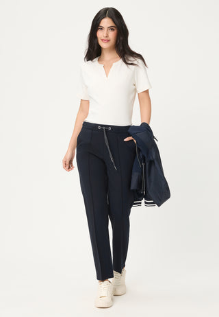 Olsen Drawstring Straight Leg Trousers Navy Blue Lisa