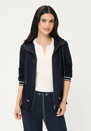 Olsen Jersey Zipped Hooded Jacket Navy Blue