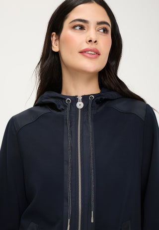 Olsen Jersey Zipped Hooded Jacket Navy Blue