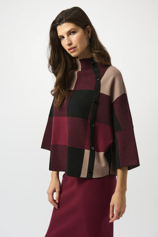Joseph Ribkoff Plaid Jacquard Jumper Red Black