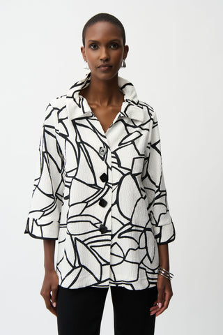 Joseph Ribkoff Seersucker Abstract Print Trapeze Jacket Ivory