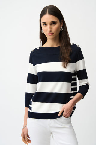 Joseph Ribkoff Boat Neckline Stripe Jumper Navy Ivory