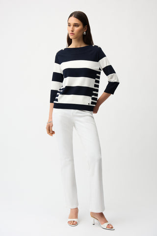 Joseph Ribkoff Boat Neckline Stripe Jumper Navy Ivory