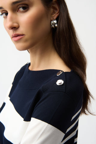 Joseph Ribkoff Boat Neckline Stripe Jumper Navy Ivory