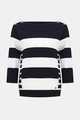 Joseph Ribkoff Boat Neckline Stripe Jumper Navy Ivory