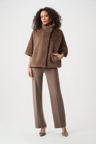 Joseph Ribkoff Faux Fur Cape Style Jacket Brown