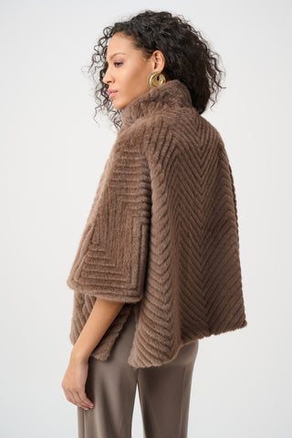 Joseph Ribkoff Faux Fur Cape Style Jacket Brown