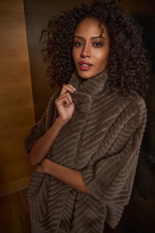 Joseph Ribkoff Faux Fur Cape Style Jacket Brown