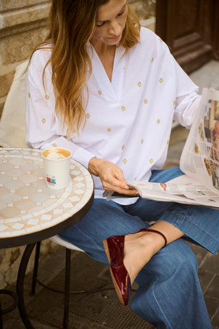 Part Two Embroidered Blouse White Gold Natale