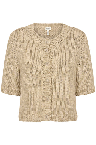 Part Two Short Sleeved Cardigan Beige Metallic Nathelie