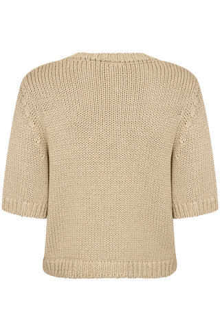 Part Two Short Sleeved Cardigan Beige Metallic Nathelie