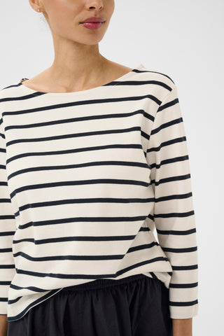 Part Two Striped Boat Neck Top Navy Blue Nela
