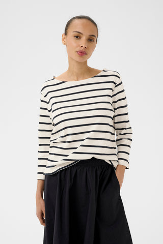 Part Two Striped Boat Neck Top Navy Blue Nela