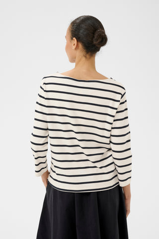 Part Two Striped Boat Neck Top Navy Blue Nela