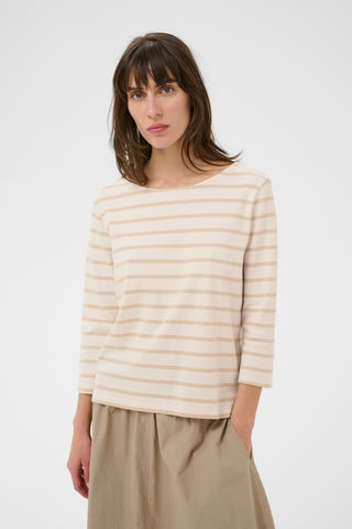 Part Two Striped Boat Neck Top Beige Nela